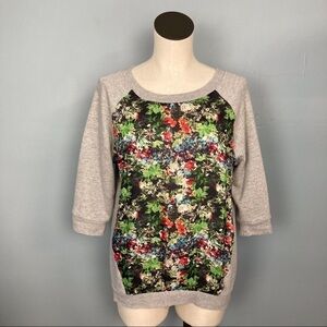 𝅺bongo 3/4 Sleeve Floral Inset Panel Sweatshirt